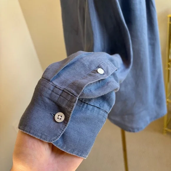 Gap, Sz L, Chambray Blue 100% Linen Long Sleeve V-neck Blouse, travel tunic - Picture 8 of 10